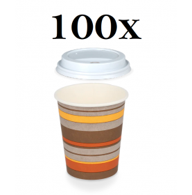 Coffee to go koffiebeker 80mm 240ml 8oz gestreept + witte deksels- ...